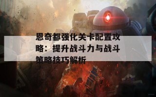 恩奇都强化关卡配置攻略：提升战斗力与战斗策略技巧解析