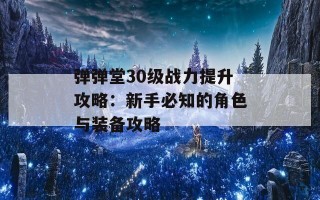 弹弹堂30级战力提升攻略：新手必知的角色与装备攻略