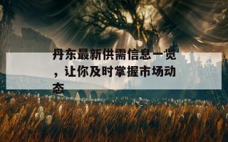 丹东最新供需信息一览，让你及时掌握市场动态