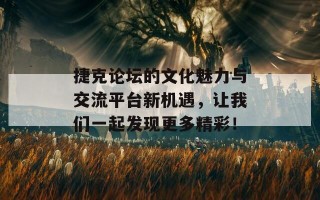 捷克论坛的文化魅力与交流平台新机遇，让我们一起发现更多精彩！