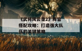 《武将风云录2》阵容搭配攻略：打造强大队伍的关键策略