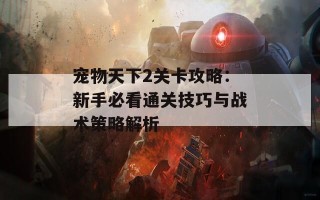 宠物天下2关卡攻略：新手必看通关技巧与战术策略解析