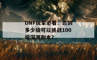 DNF玩家必看：达到多少级可以挑战100级深渊副本？