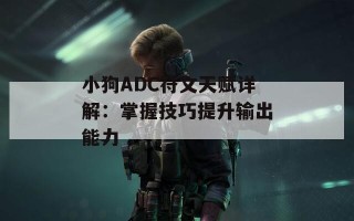 小狗ADC符文天赋详解：掌握技巧提升输出能力