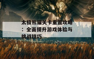 太极熊猫关卡重置攻略：全面提升游戏体验与挑战技巧