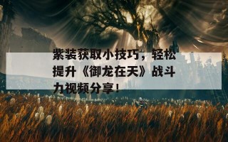 紫装获取小技巧，轻松提升《御龙在天》战斗力视频分享！