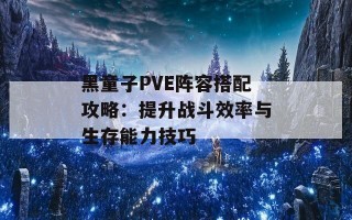 黑童子PVE阵容搭配攻略：提升战斗效率与生存能力技巧