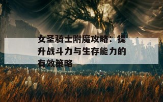 女圣骑士附魔攻略：提升战斗力与生存能力的有效策略