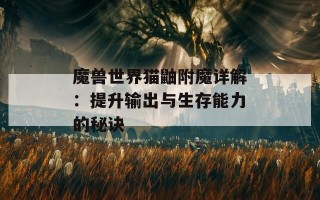 魔兽世界猫鼬附魔详解：提升输出与生存能力的秘诀