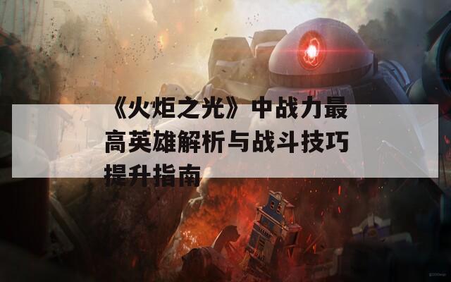 《火炬之光》中战力最高英雄解析与战斗技巧提升指南-第1张图片-商贸手游网